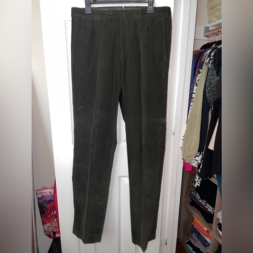 Ermenegildo Zegna Green Corduroy Straight Leg Pants, Size 34 R, NWT
